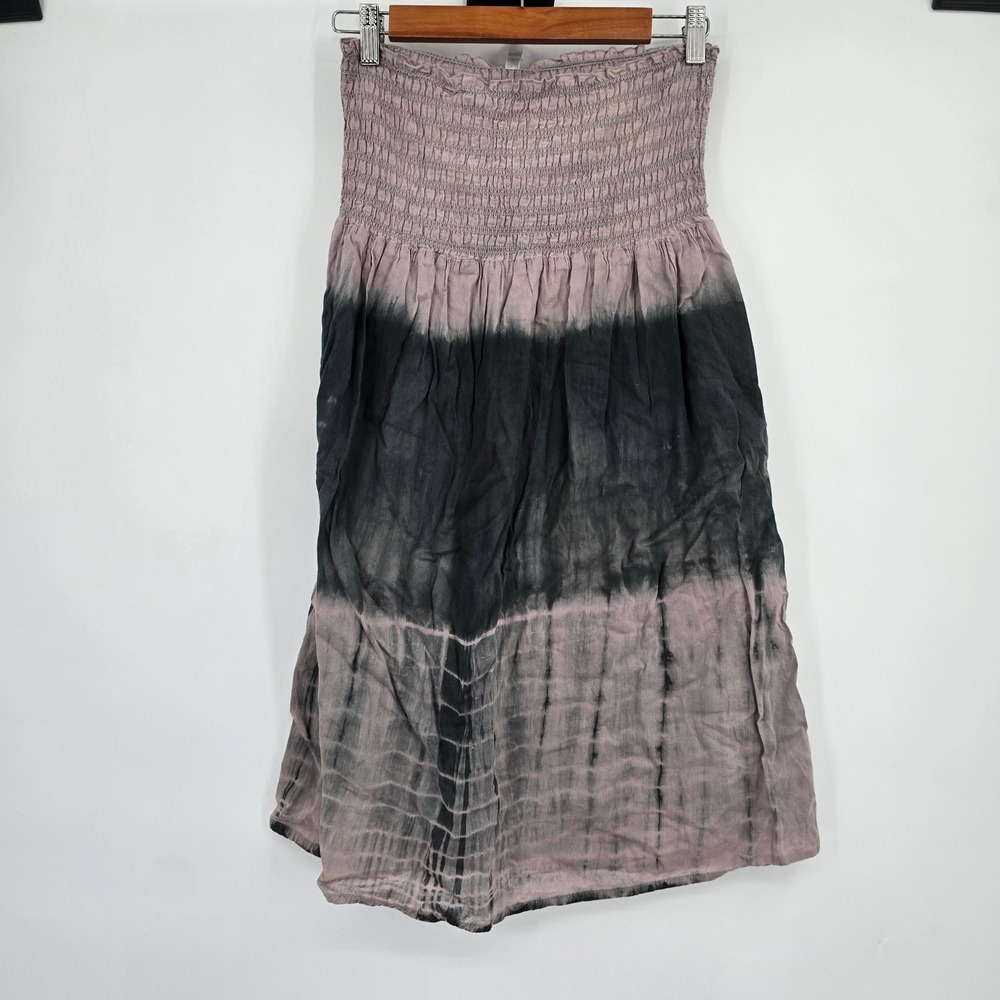 Ocean Breeze Pink Grey Tie‎ Dye Smocked Tube Dress or Maxi Skirt Cotton Boho L